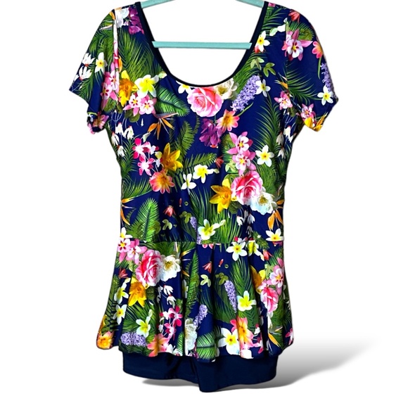 Tropical Floral Women's Swim One Piece - Picture 2 of 10